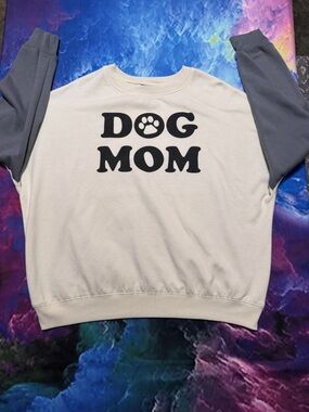 Modern Lux Dog Mom Raglan Crewneck - Cream with Gray Sleeves